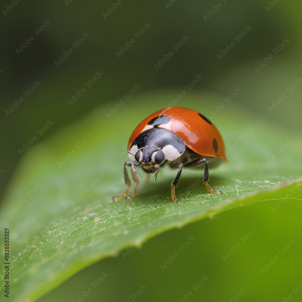 Naklejka premium ladybug on green leaf