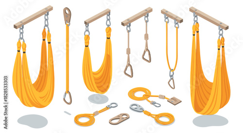 Yoga hammock sets with accessories for aerial fitness training in isometric style