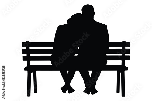 Couple sitting on bench silhouette vector illustration