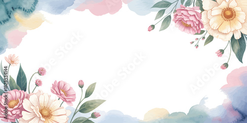 Soft With Clusters Ethereal Flower Watercolor Cloud Like Pastel Frame
