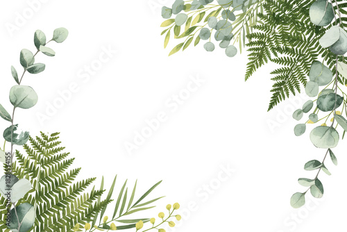 Palette Green Eucalyptus Frame Transparent Background Watercolor Combination Fern