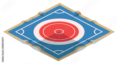 Stylized curling target on 3d sports field with wavy edges
