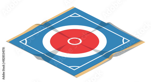 Curling target 3d icon with shadows and curved sheet design