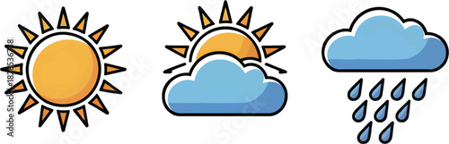 Rain Weather Blue Geometric Icons With Cloud