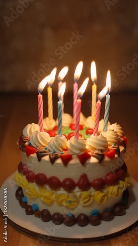 Decorated birthday or anniversary cake. Festive video for party or celebration