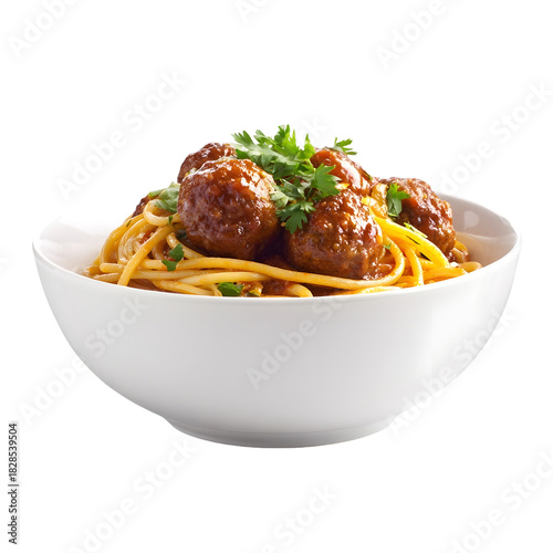 A delicious bowl of pasta or spaghetti with meatballs is a classic meat dish for lunch or dinner
