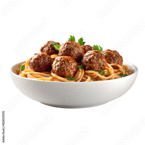 A delicious bowl of pasta or spaghetti with meatballs is a classic meat dish for lunch or dinner

