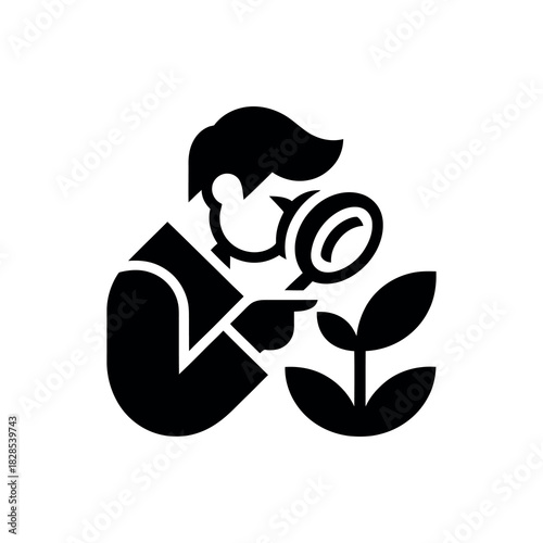 Agronomist Icon Examining Plant Growth with Magnifying Glass on Transparent Background