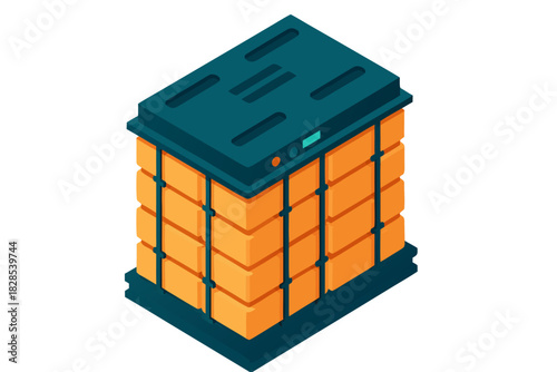 Modern isometric server rack for data storage and cloud computing solutions, a scalable digital infrastructure component