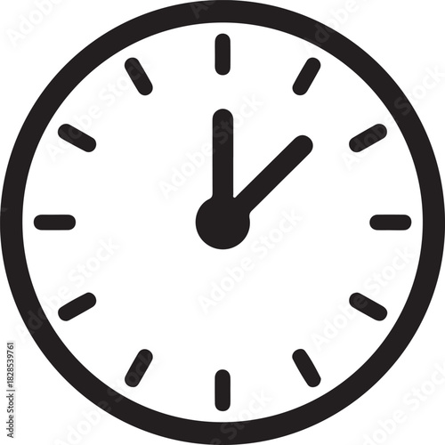 Clock vector icon showing time with hour and minute hands on a round face isolated on transparent background