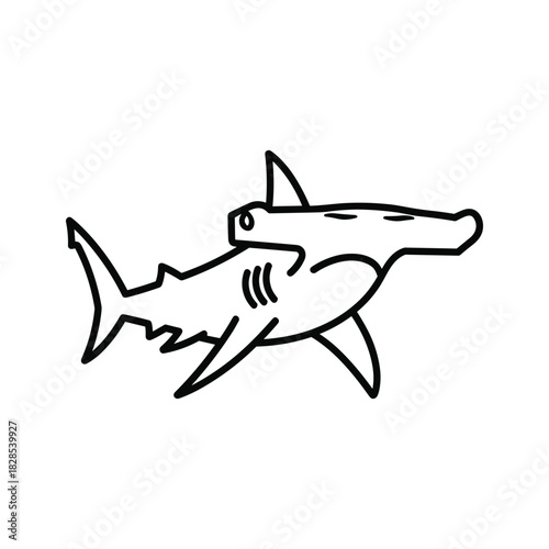 A simple line drawing of a hammerhead shark isolated on, perfect for educational materials