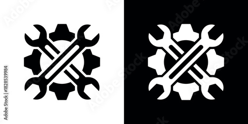 Gear and Wrench Crossed Symbol, Mechanical Service Element on Isolated Backgrounds