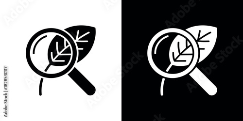 Isolated Leaves under Magnifying Glass with Transparent Background Icon Style