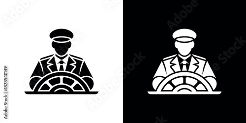 Male Figure Drives With Steering Wheel Wearing Uniform on Transparent Background