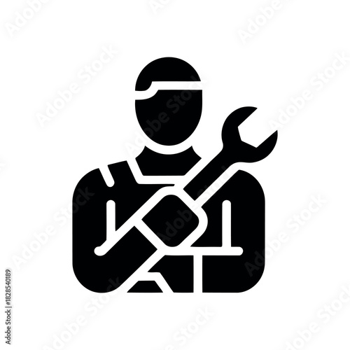Mechanic Holding Wrench Over Shoulder Silhouette on Transparent Background