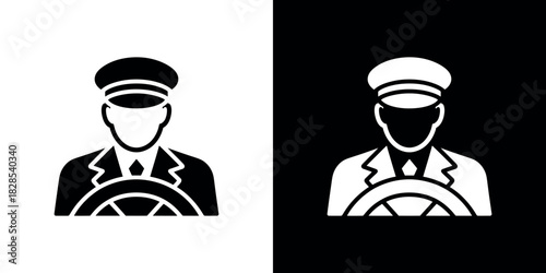 Silhouette Driver Holding Steering Wheel Icon, Transportation Job Profession