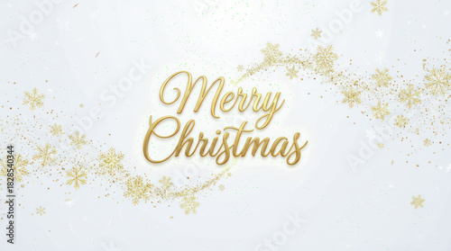 Elegant golden Merry Christmas text with a sparkling snowflake particle trail
