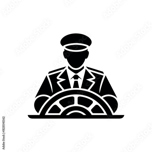 Silhouette of Driver Holding Steering Wheel with Uniform and Tie on Transparent