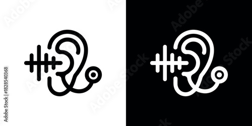 Stethoscope and Ear Outline Icon on Duotone Background for Health Concept Design