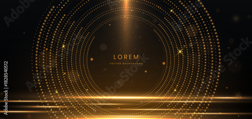 Dot glowing light effects gold background. Luxury futuristics concept.