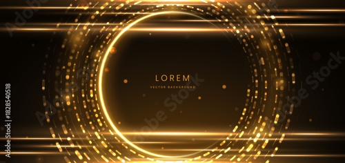 Luxury gold circles lines glowing on gold background with gold circles frame effect sparkle.