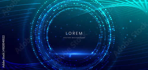 Dotted glowing circles futuristic tech on dark blue background. Technology data communication concept.