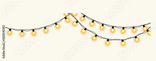 String of warm and inviting fairy lights hanging, perfect for adding a touch of magic to any design isolated on white background