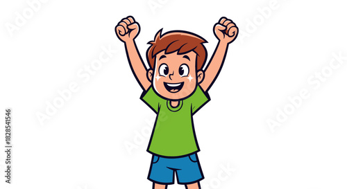 vector illustration of Joyful child celebrating with arms raised