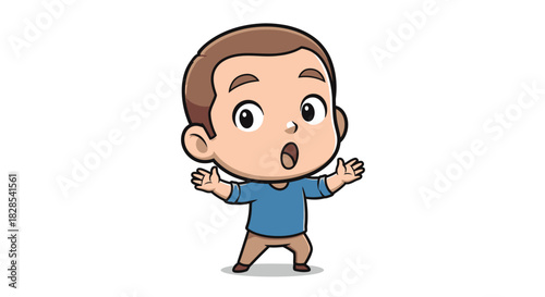 vector illustration of A cartoon illustration of a surprised boy with wide eyes and open arms