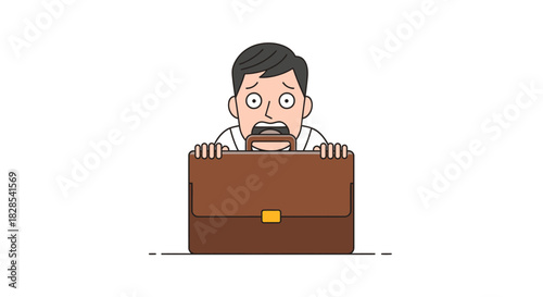 vector illustration of A man in panic clutching a briefcase, representing stress