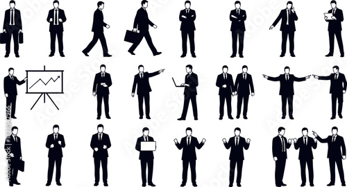 Silhouette illustration of businessmen in various poses and activities vector design