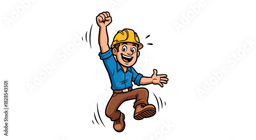 vector illustration of Construction worker in jubilation, showing gesture of triumphant. The image is an illustration.