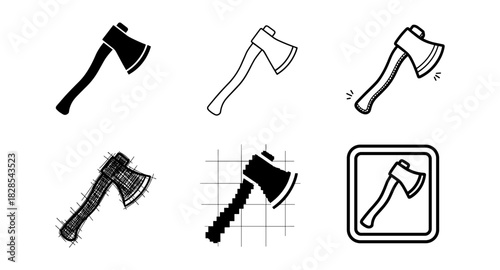 Collection of ax icons in various styles: silhouette, pixel, sketch, and more