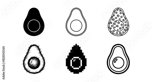 Creative variations of avocado design in different artistic styles