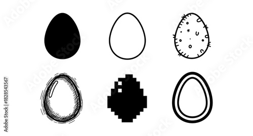 Diverse egg shapes in mixed art styles and textures