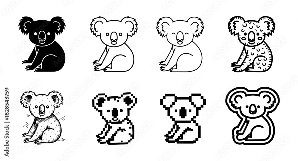 Fototapeta premium Creative variations of koalas in different art styles