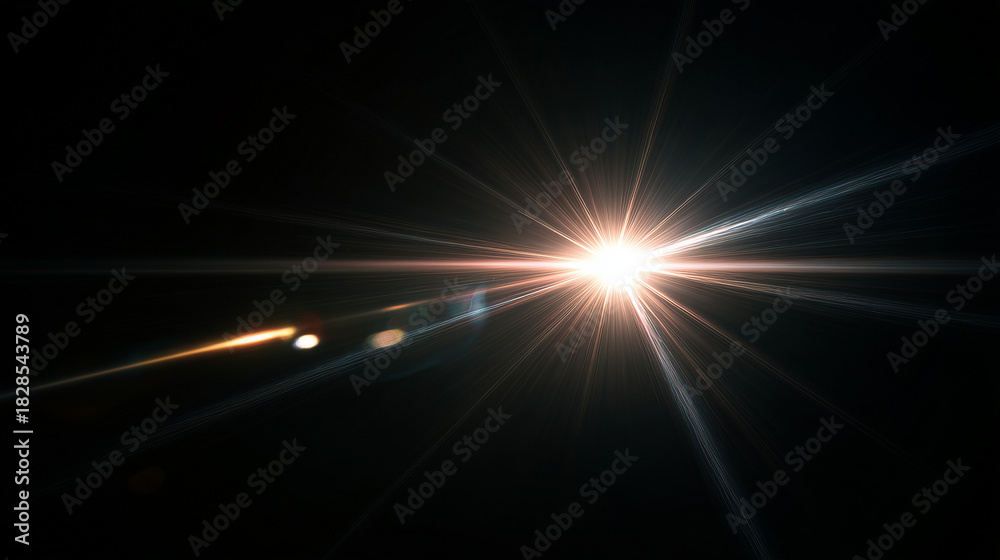 Obraz premium Heller Lens Flare Overlay mit strahlendem Lichteffekt auf dunklem Hintergrund