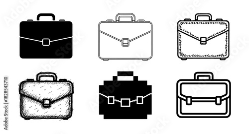 Diverse briefcase designs featuring silhouette and sketch styles