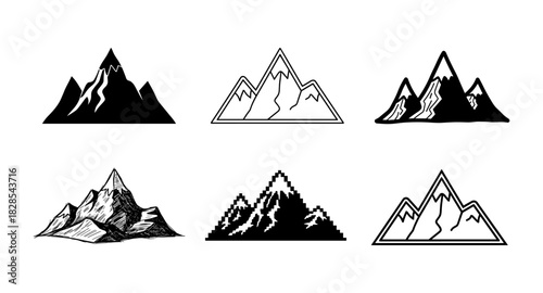 Mountain silhouettes collection: minimalist black and white designs