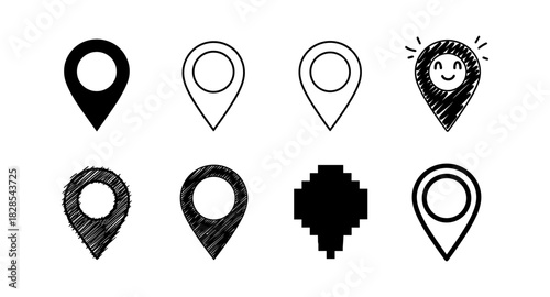 Creative pin designs in minimal, doodle, pixel, and sketch styles