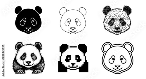 Diverse panda art styles: from minimalist silhouette to intricate patterns