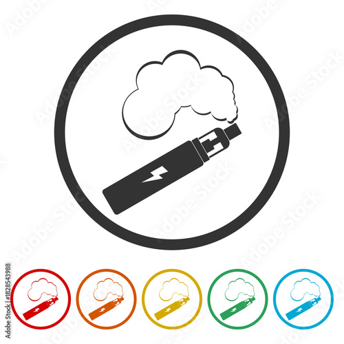 Vaping icon. Set icons in color circle buttons