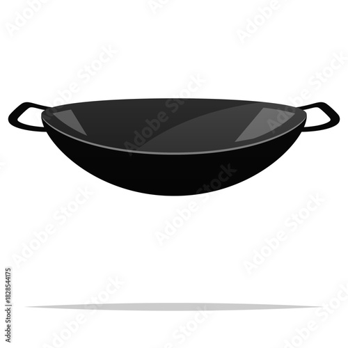 Two handled frying pan traditional wok vector isolated illustration
