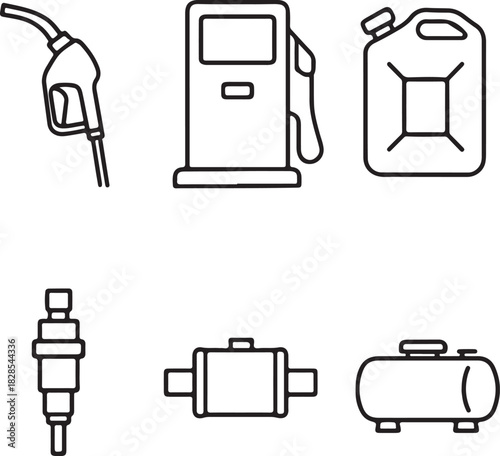 Collection of hand drawn fuel and gas related icons