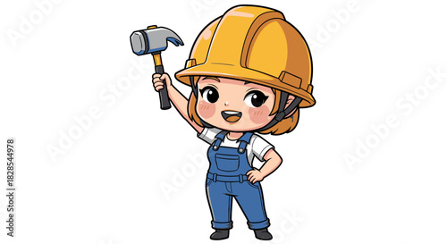 funny cartoon builder with helmet