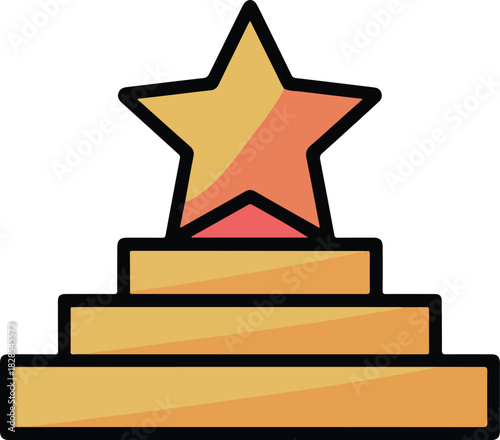 Golden star vector icon on a three tiered pedestal symbolizing achievement success and excellence