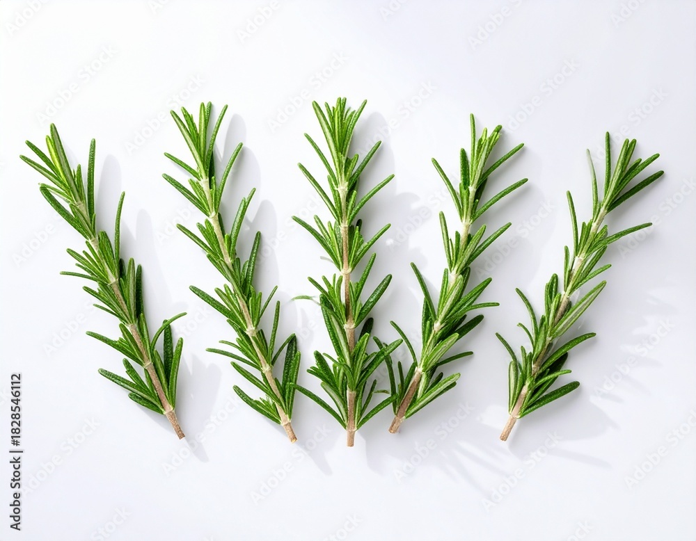 Obraz premium Fresh Rosemary Sprig Isolated on White Background with Creative Shadow.
