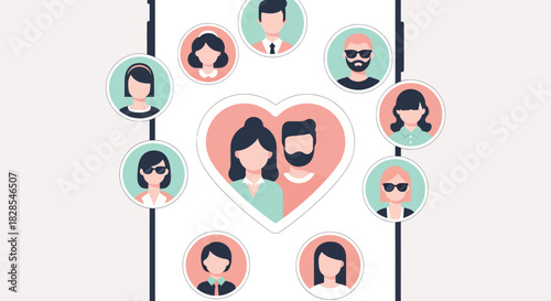 Diverse Group of People Connected Through a Central Heart Symbol in Digital