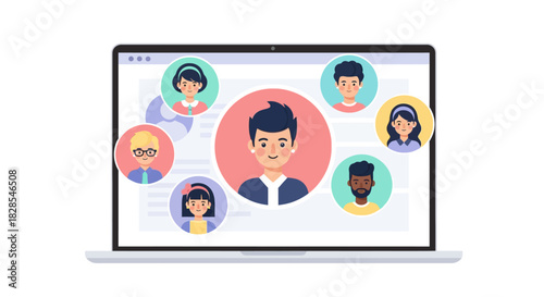 Modern virtual team meeting with diverse participants engaging through online
