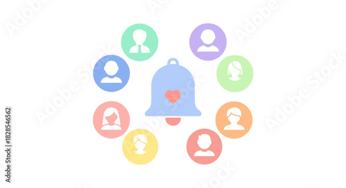 social network notification alert with diverse user icons representing